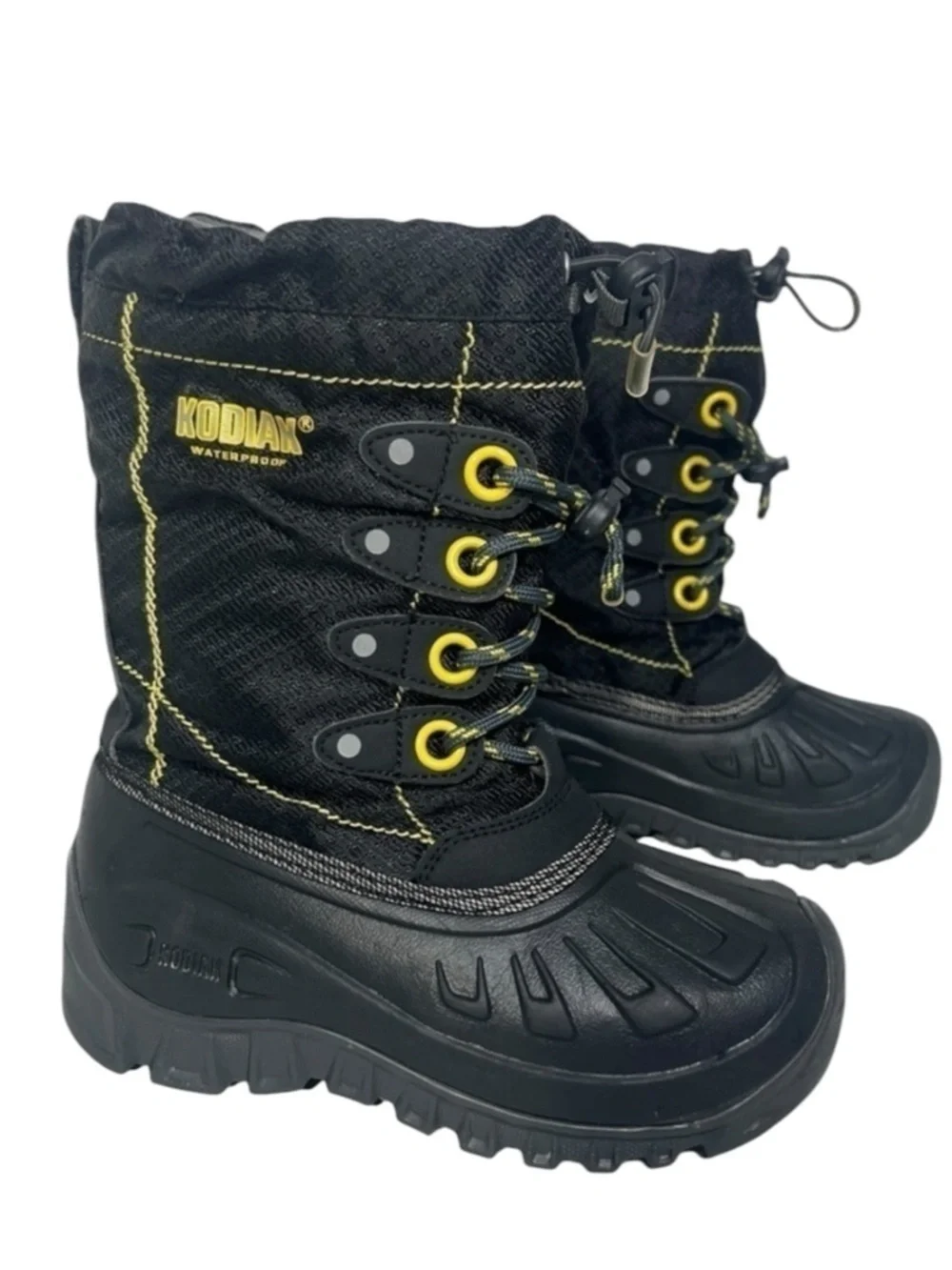 Kodiak Charlie Black Yellow Glo Boots w Insulated Inserts size 1 Youth